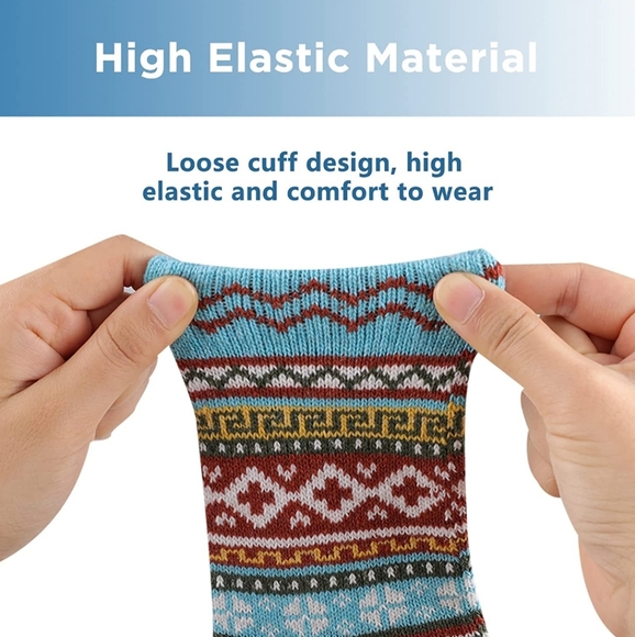 5 Pairs Women's Wool Socks for Fall Winter Knit Cozy Crew Socks  - Picture 5 of 6